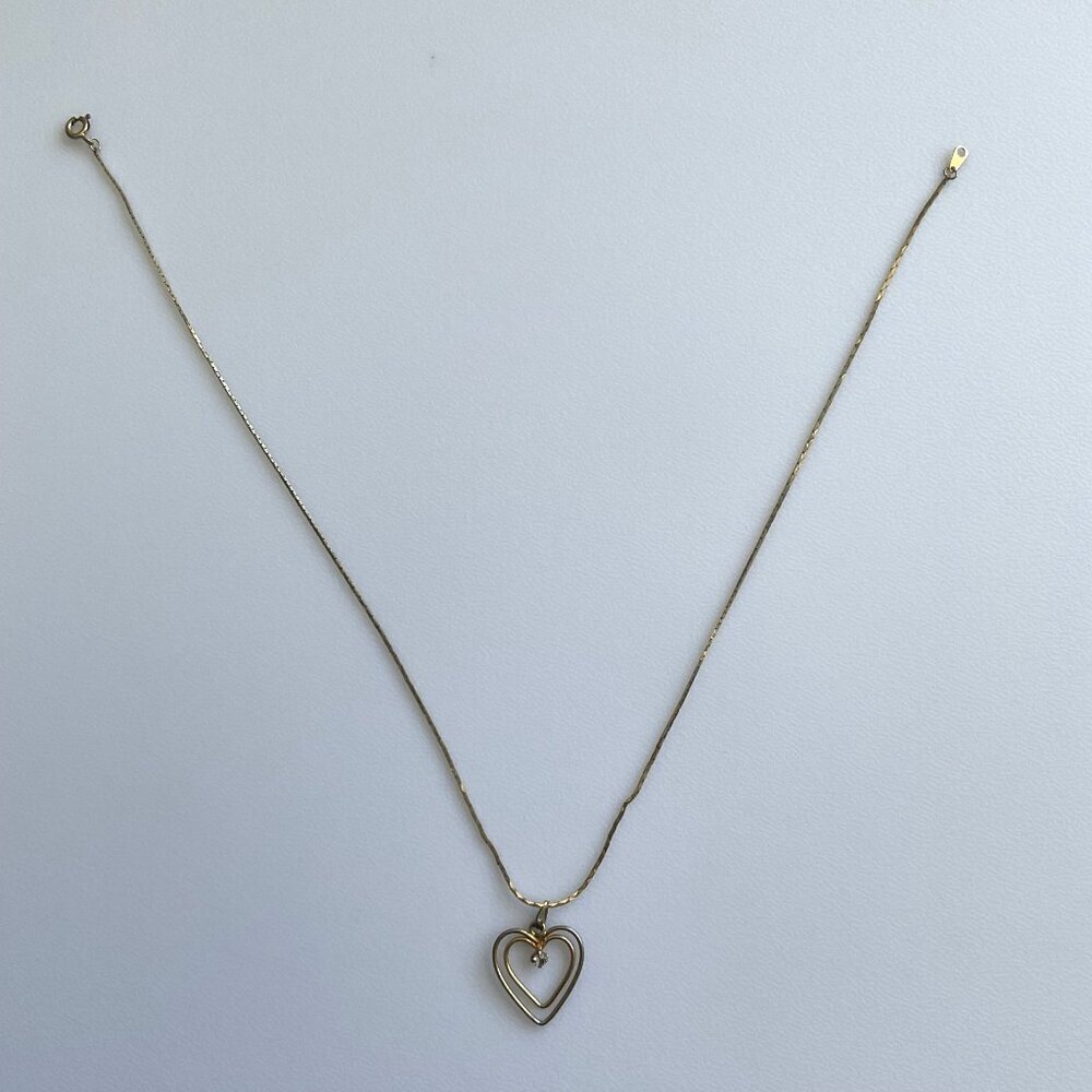 VINTAGE DOUBLE HEART RINESTONE NECKLACE RARE - Picture 2 of 12
